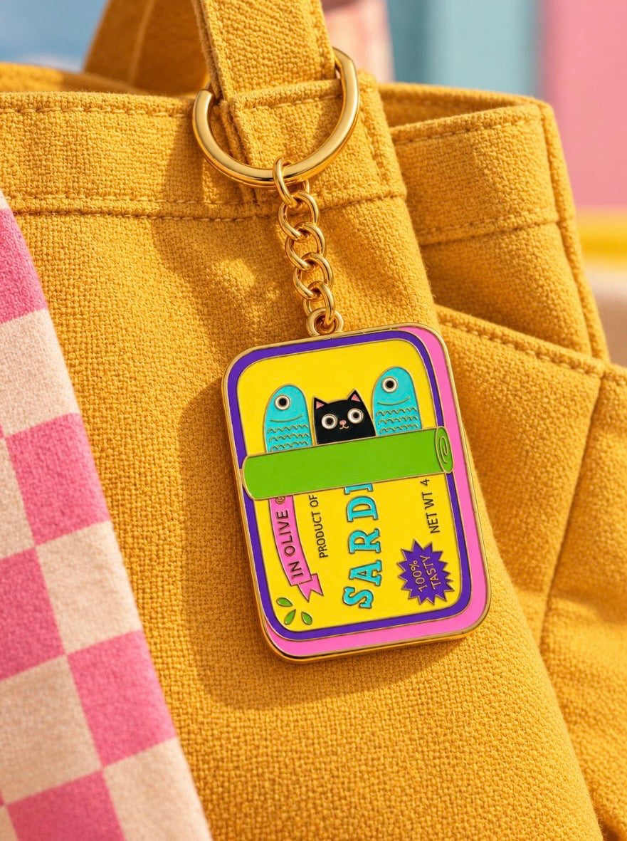 Sardines Hard Enamel Keychain - Cat Keyring