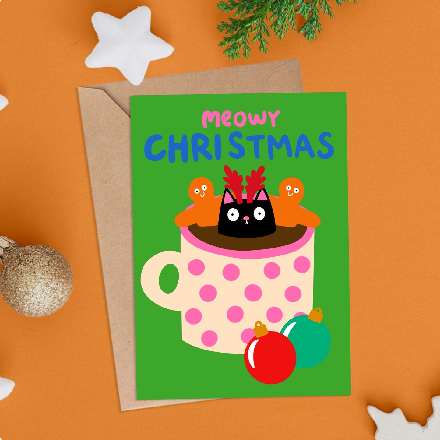 Cat And Hot Chocolate Christmas Card