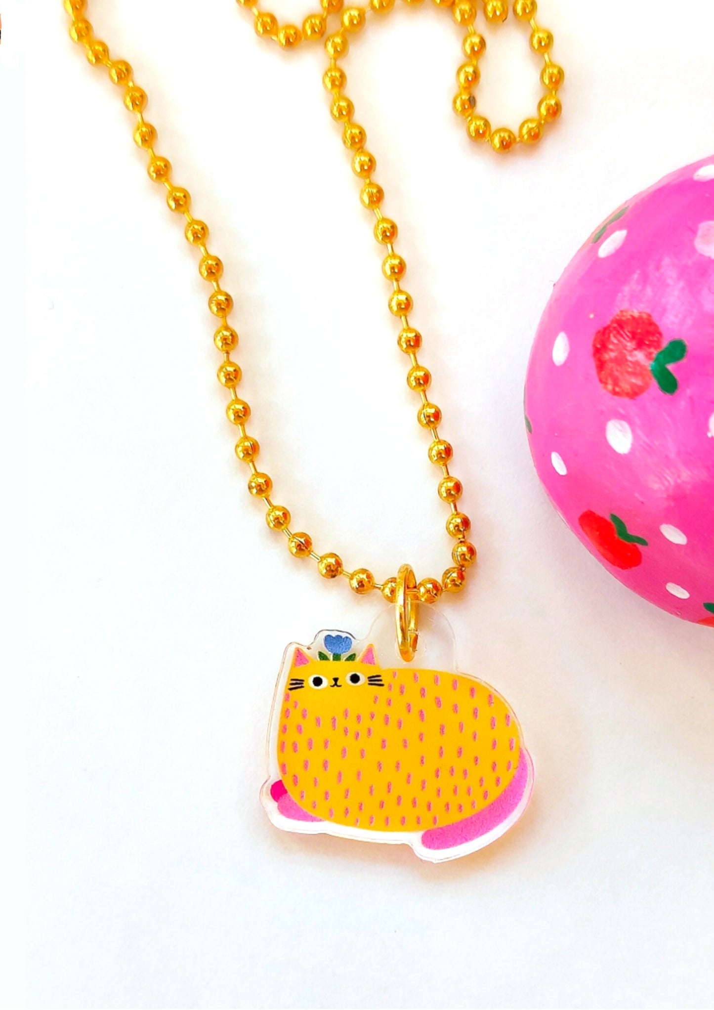 Yellow Cat Acrylic Pendant Charm Necklace - For Pet Lovers