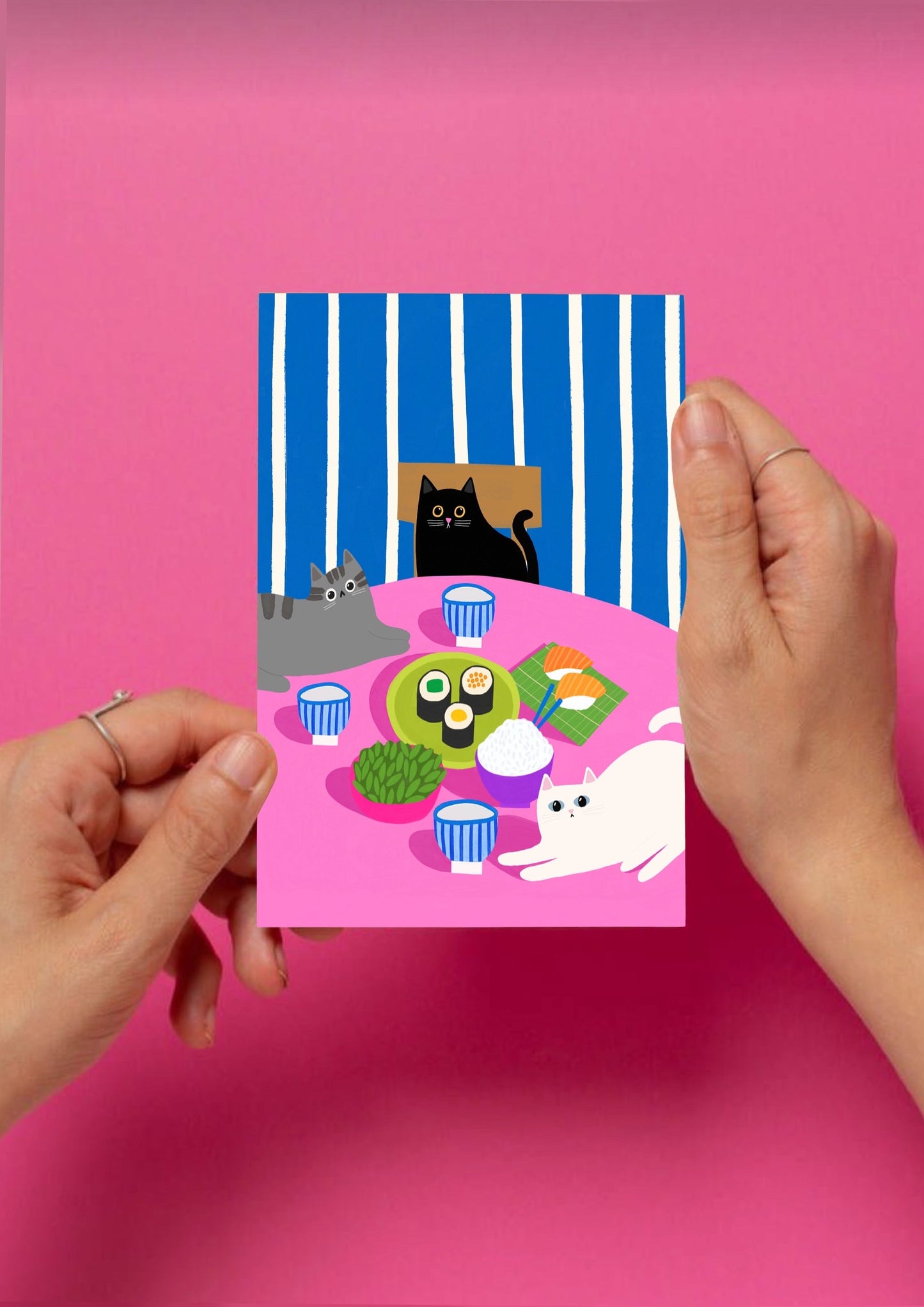 Carte postale Chats font des sushis