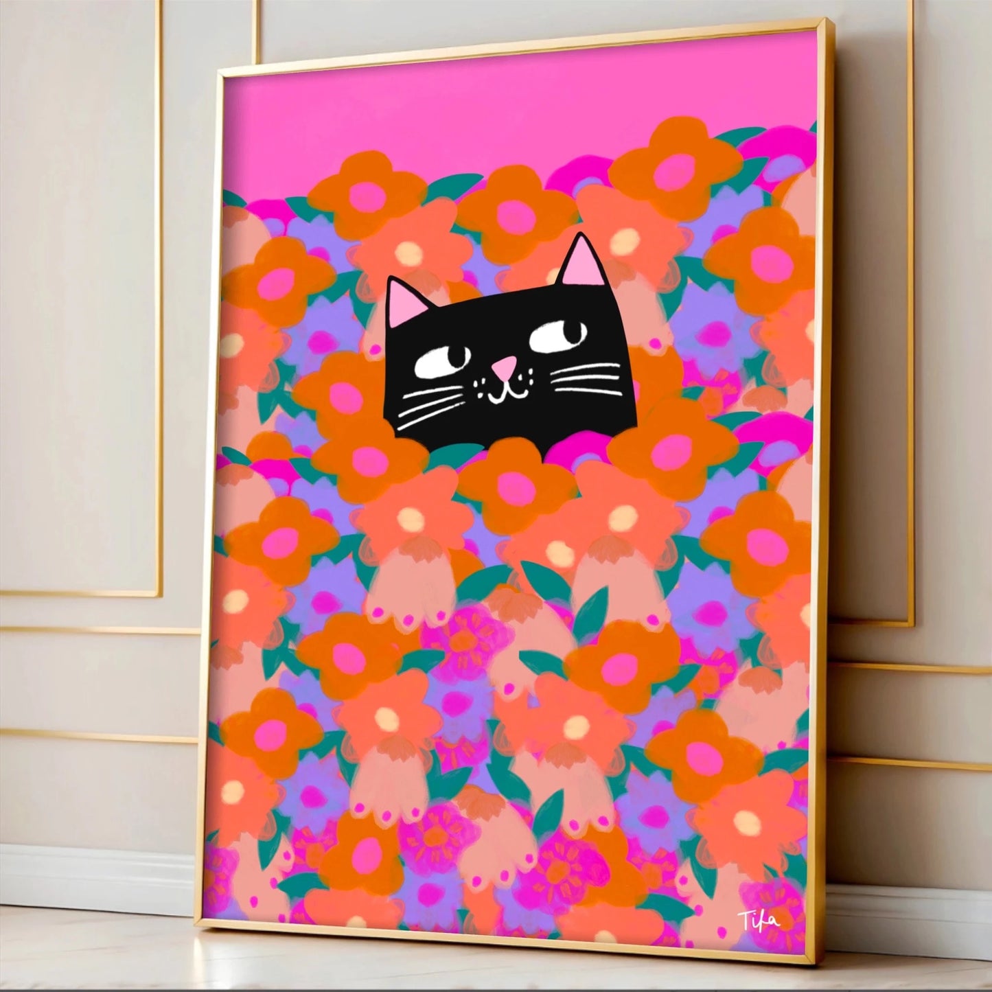 Cat In The Flowers print