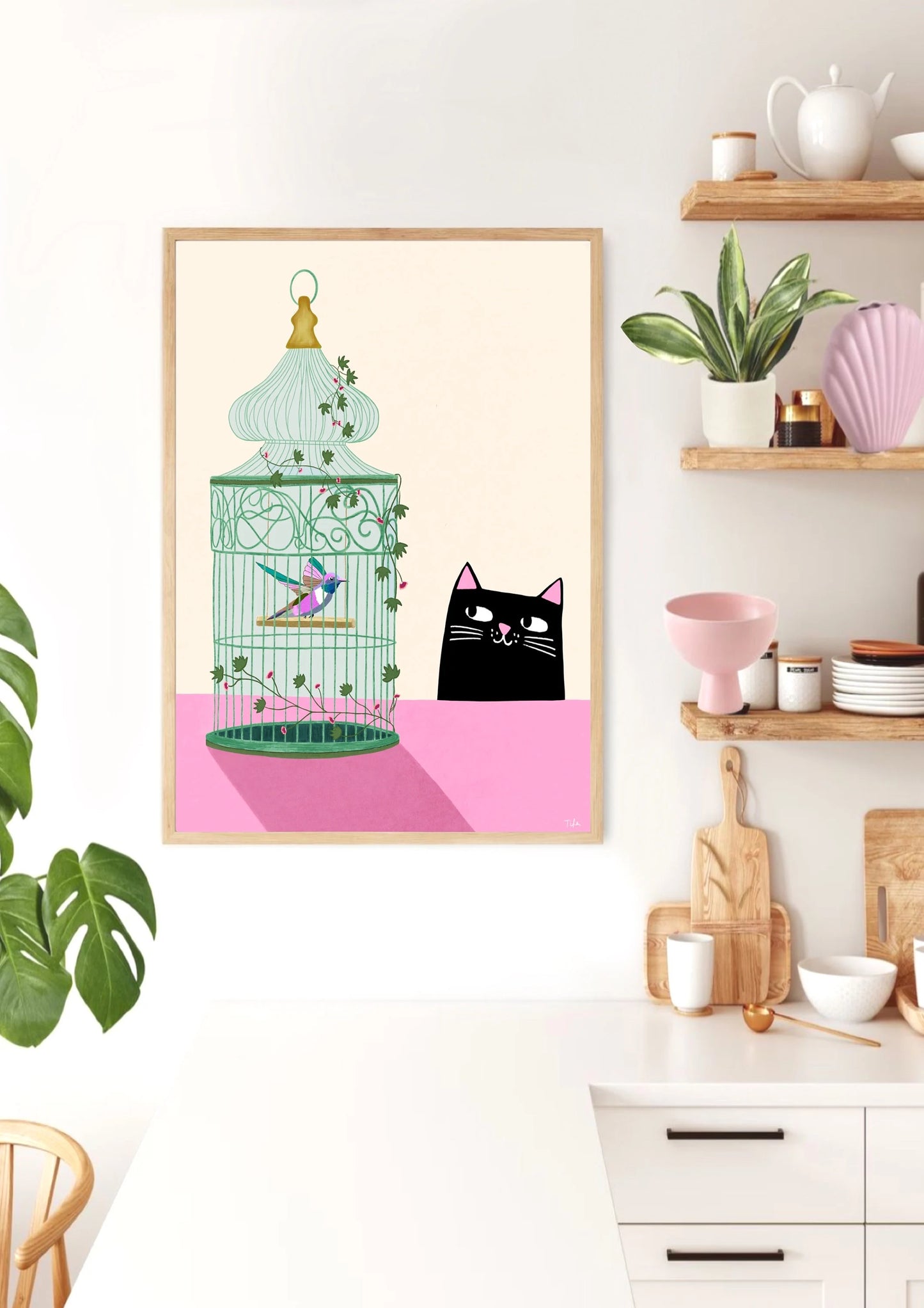 Cat & Hummingbird print
