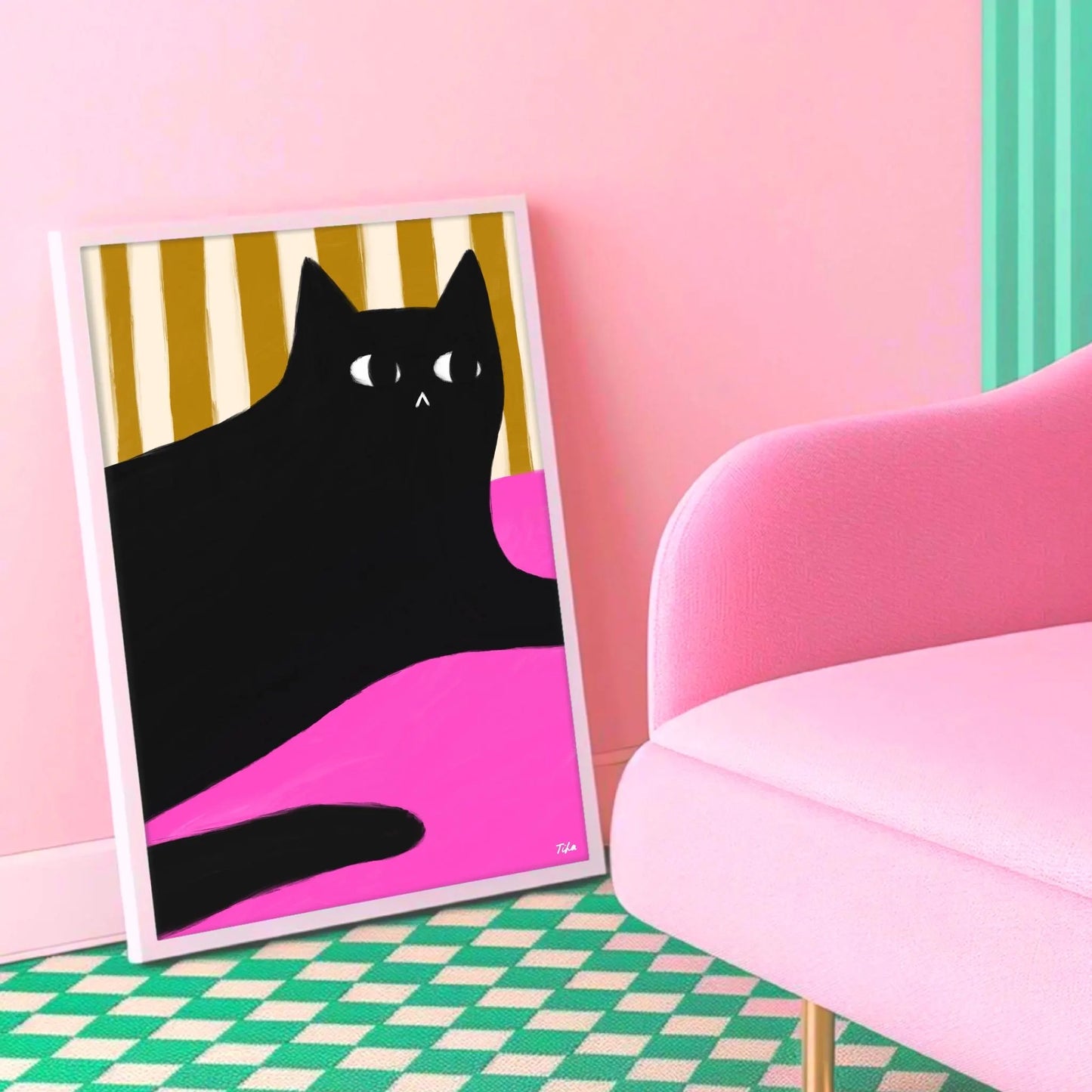 Black Cat and Stripes print