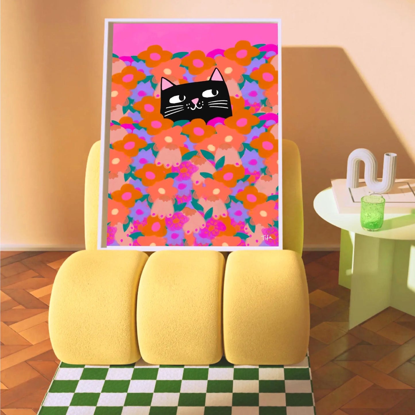 Cat In The Flowers print