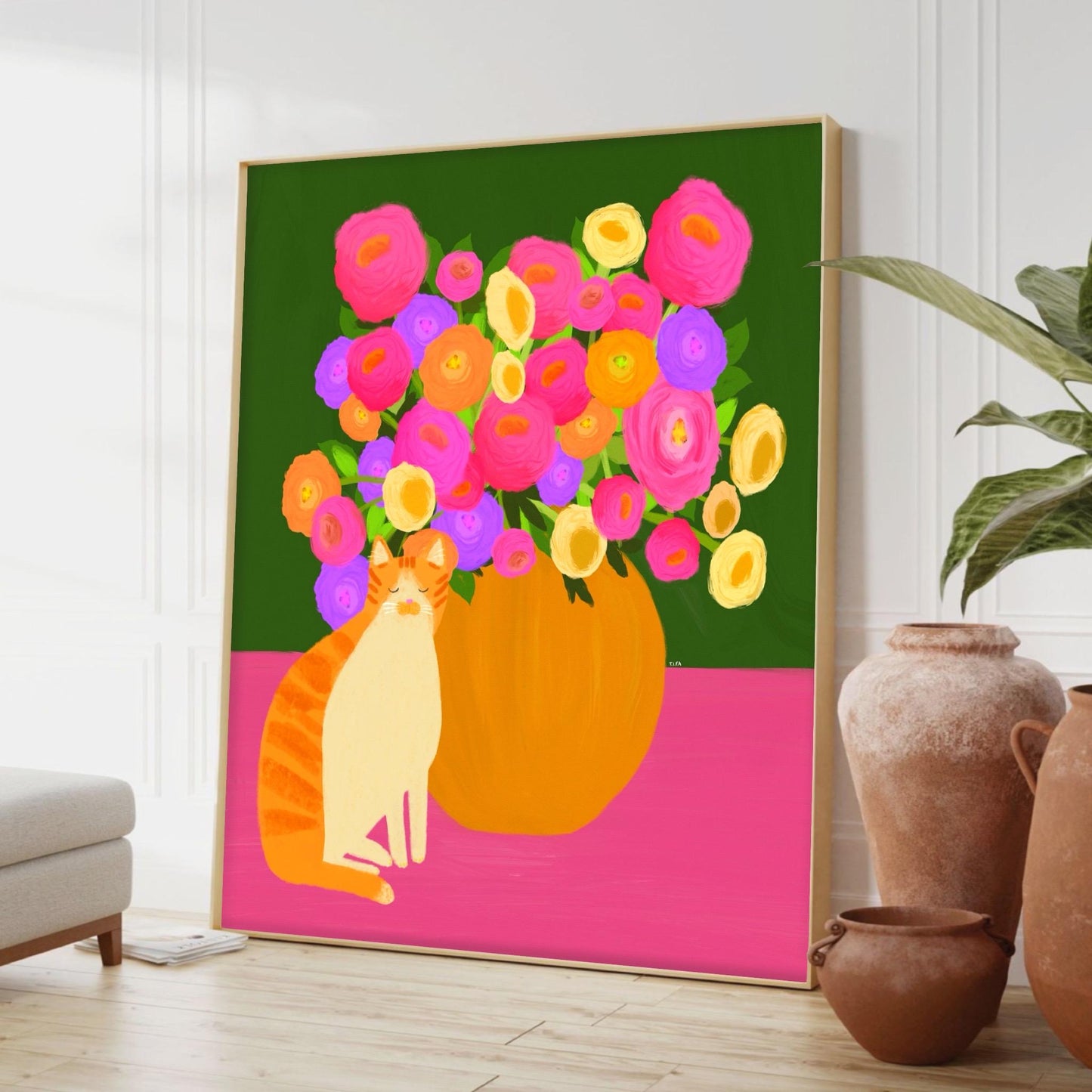 Ginger Cat and Roses print