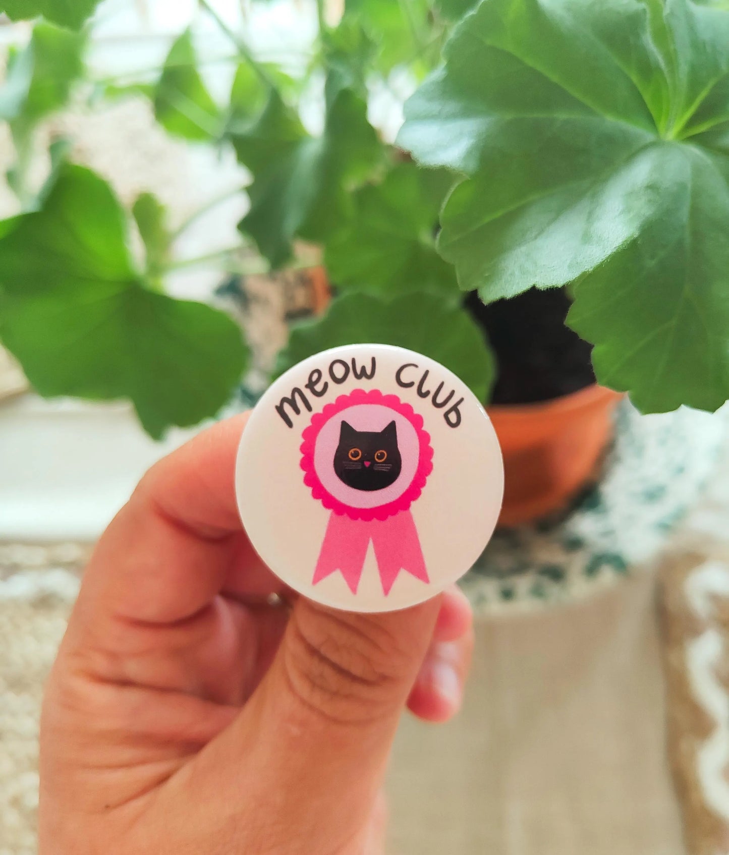Meow Club - Button Pin Badge - Funny Feline Gift, Black Cats, Funny Pins (38mm)