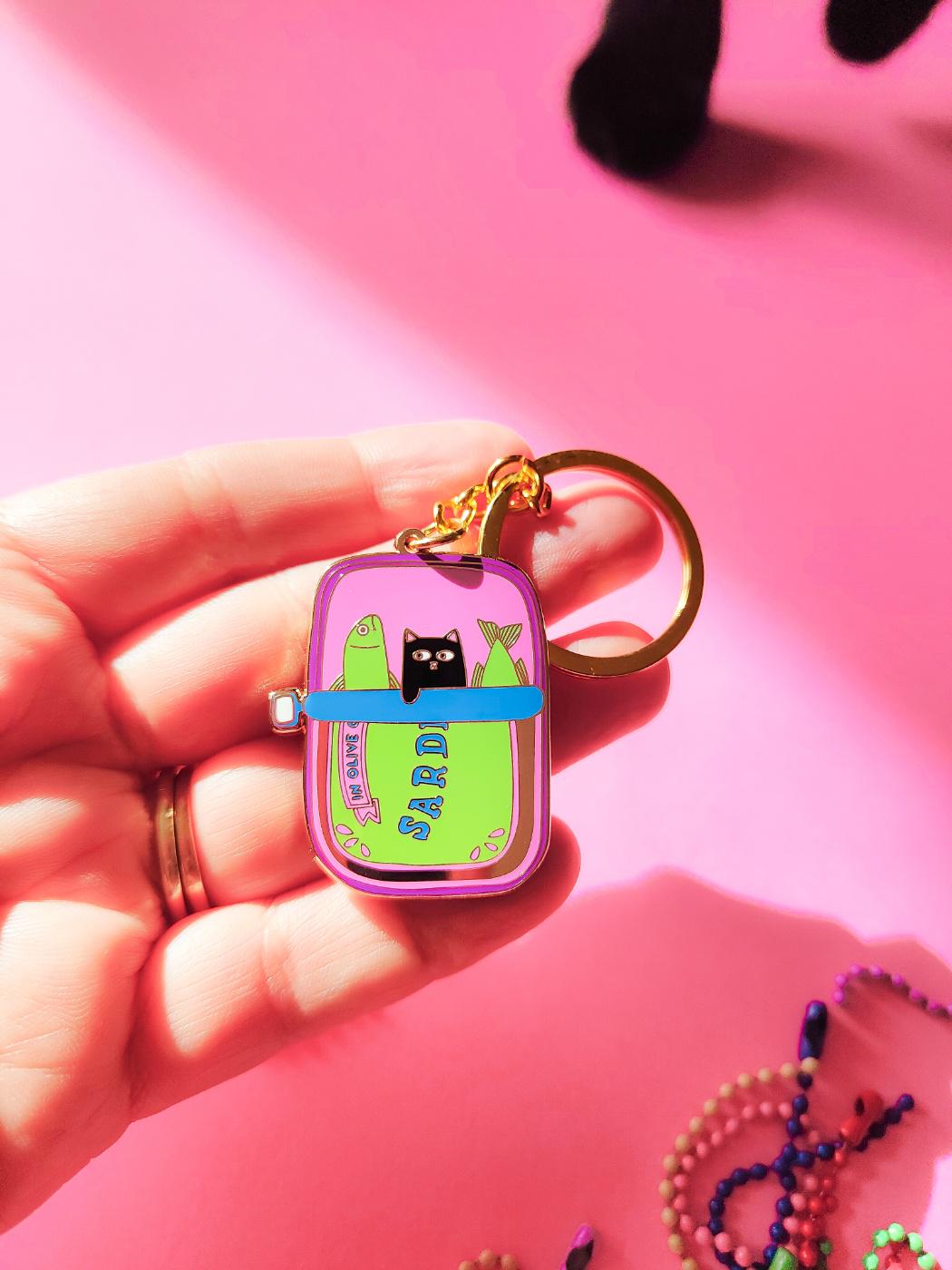 Cat and Sardines - Hard Enamel Keychain