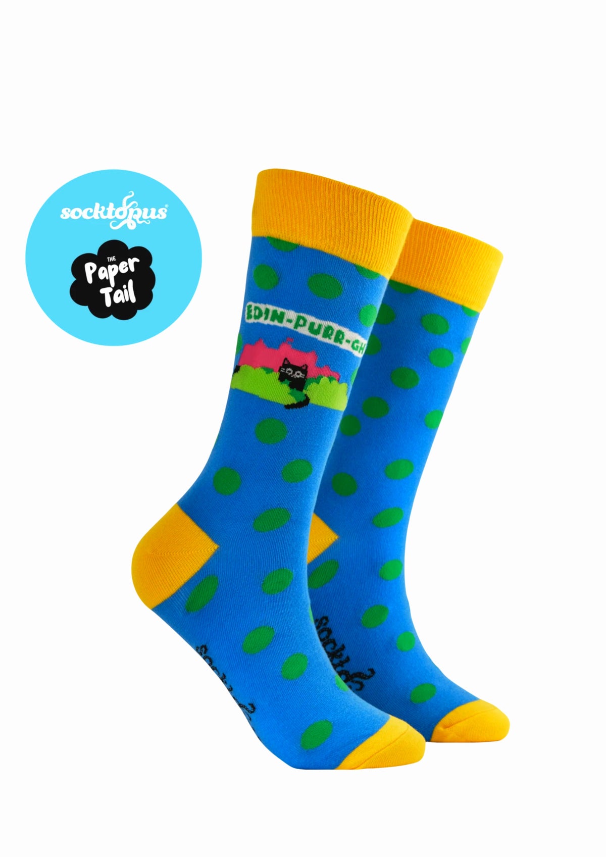 Edin-purr-gh Socks (Blue) - Funny Cat Socks