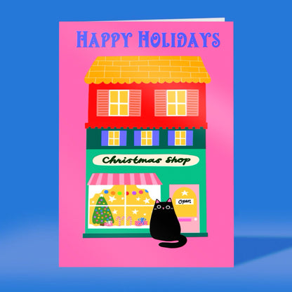 Happy Holidays Cat Christmas Card