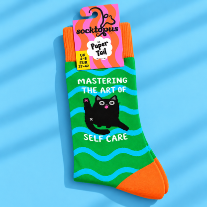 Self Care - Funny Cat Quote Socks