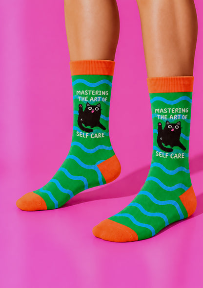 Self Care - Funny Cat Quote Socks