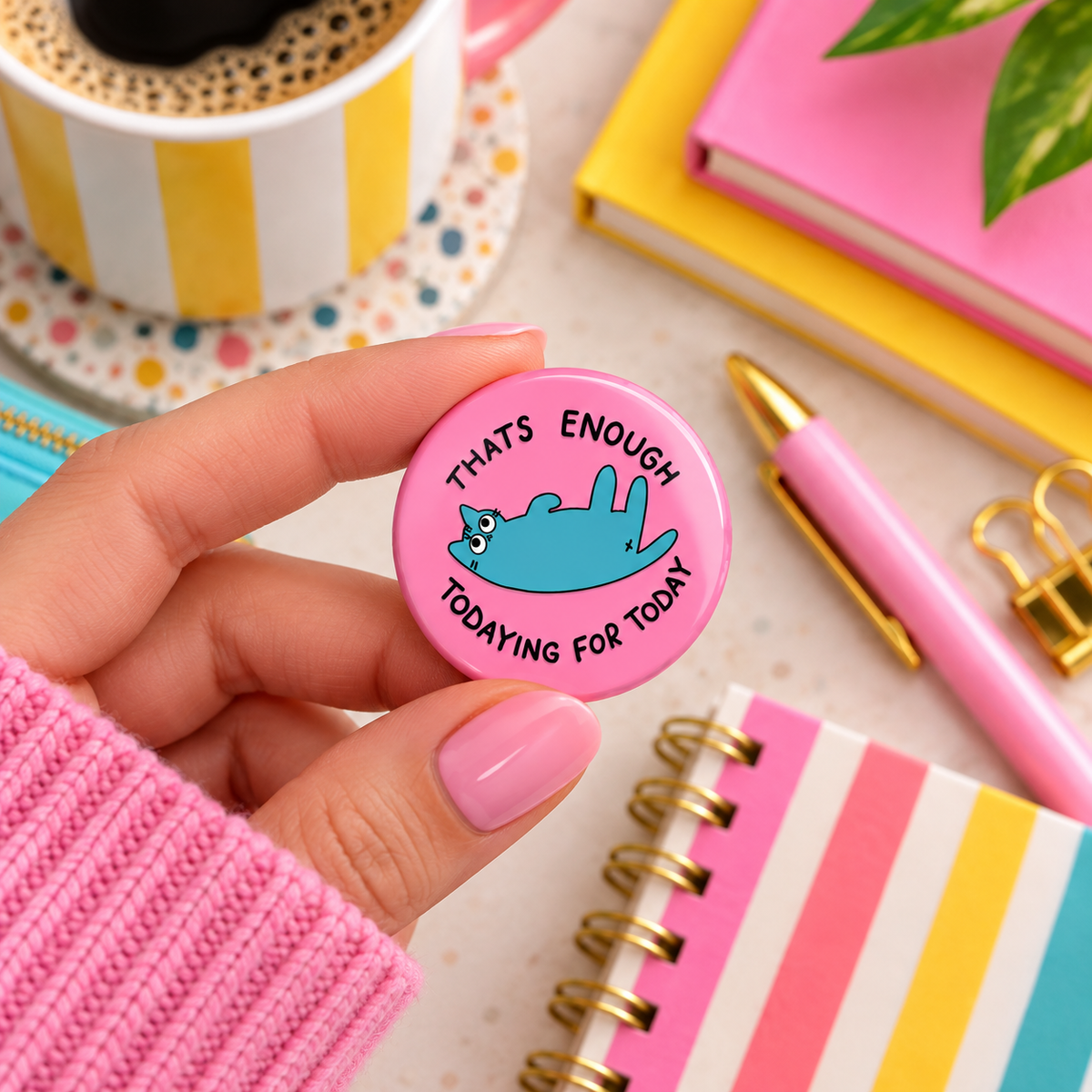 Genug Getodayt - Anstecknadel-Button - Katzenzitat-Anstecker, Lustige Geschenke