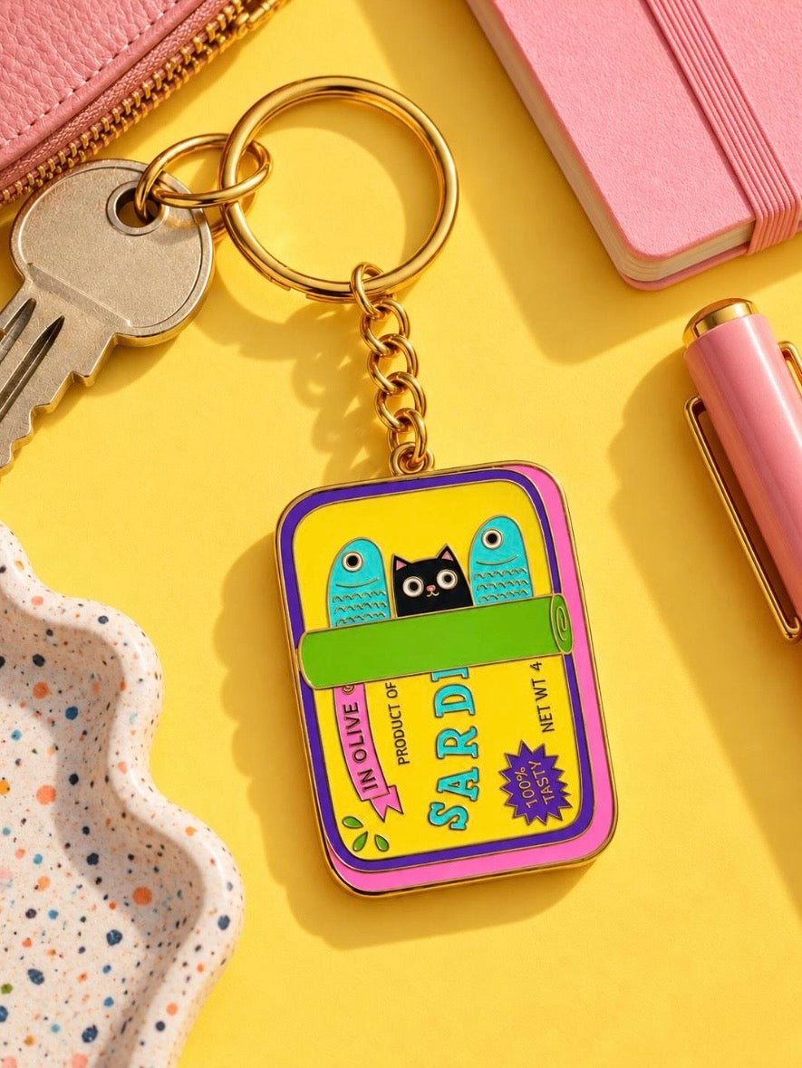 Sardines Hard Enamel Keychain - Cat Keyring
