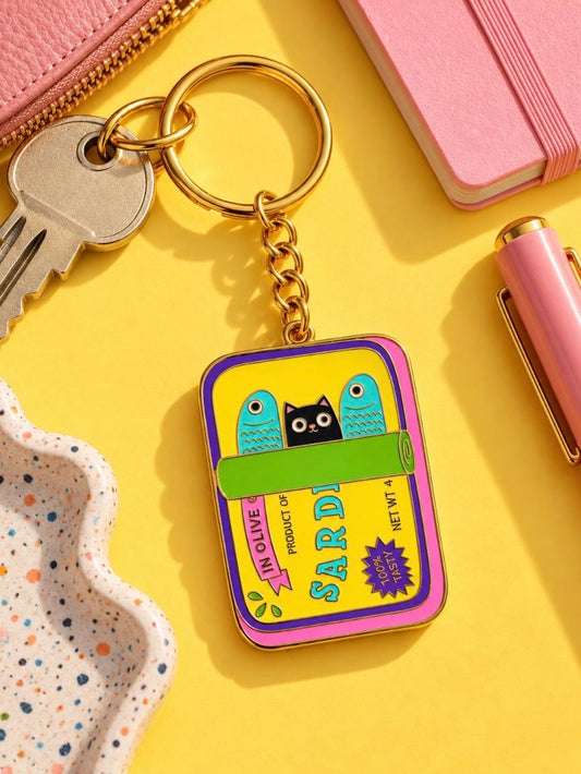 Sardines Hard Enamel Keychain - Cat Keyring