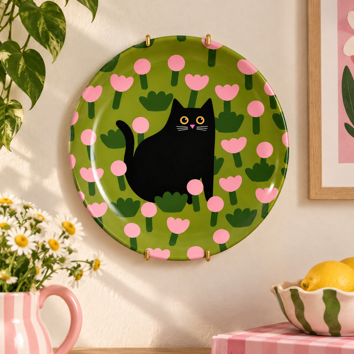Field Of Flowers - Ceramic Dinner Plate - For Cat Lovers