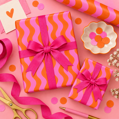 Pink & Orange Waves - Wrapping Paper Sheet