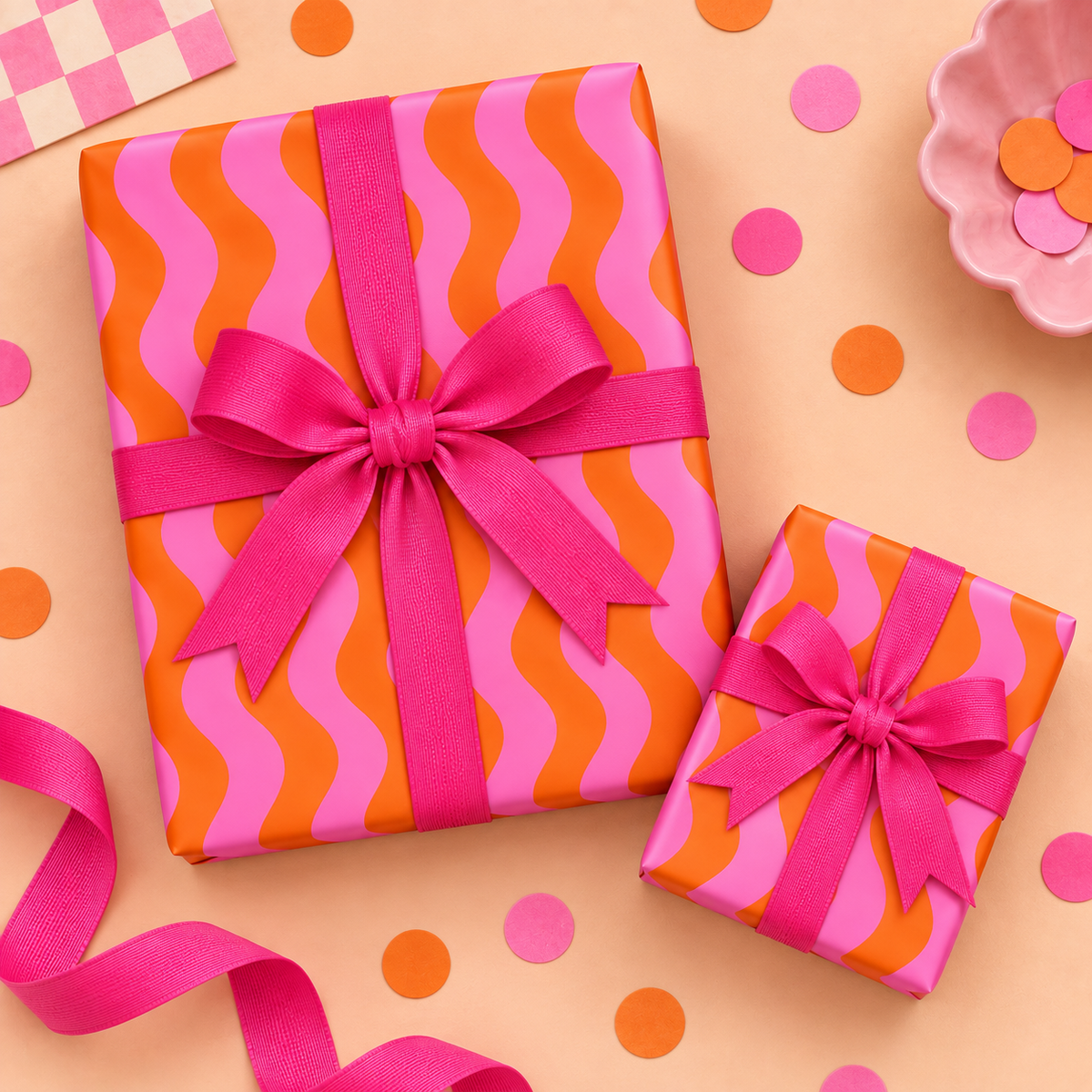 Pink & Orange Waves - Wrapping Paper Sheet
