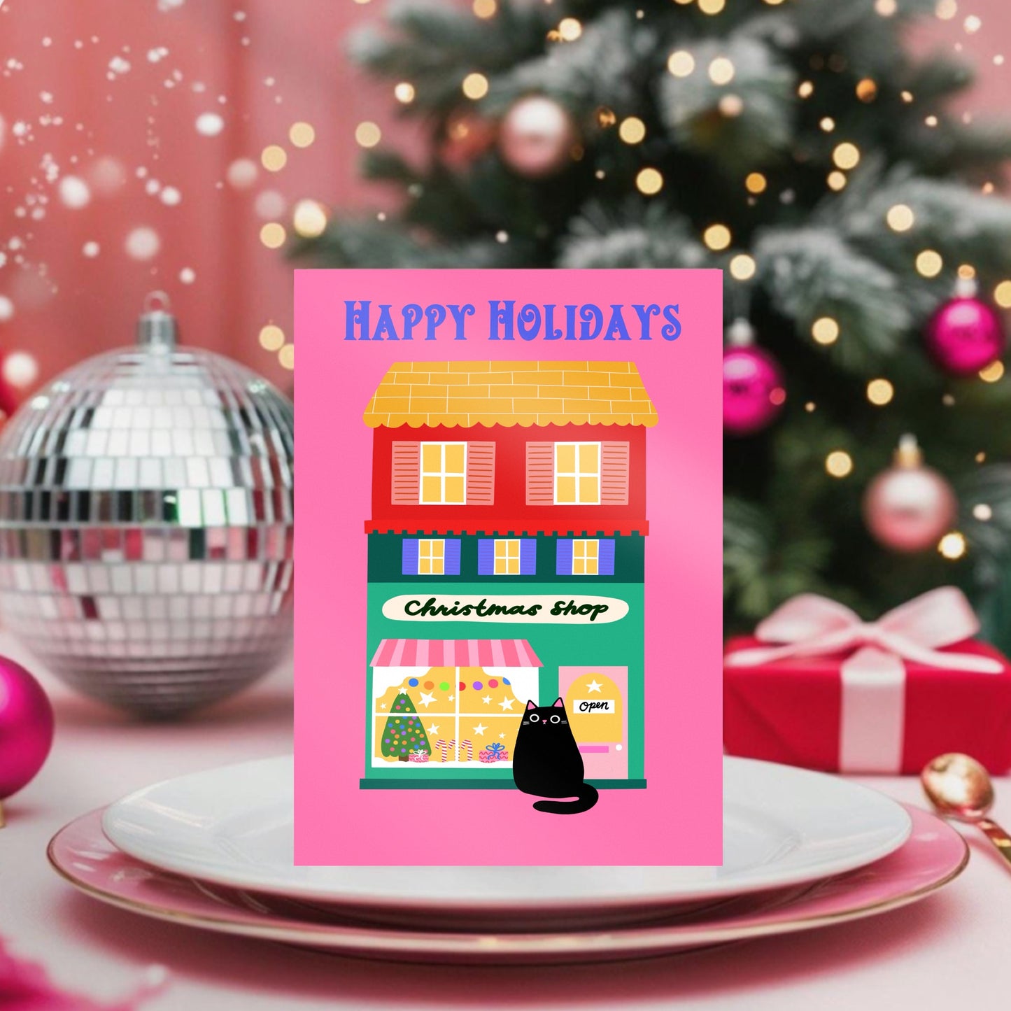 Happy Holidays Cat Christmas Card