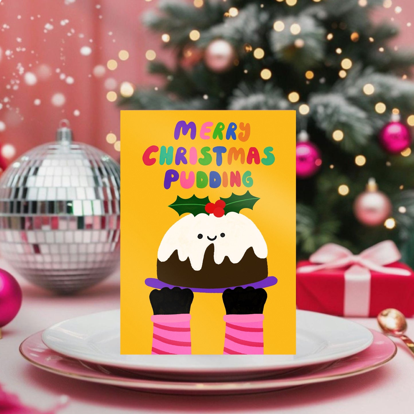 Christmas Pudding Cat Christmas Card