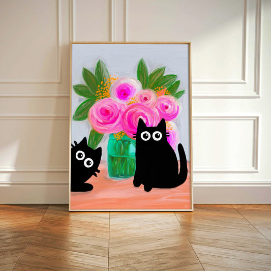 Black Cats and Roses Print