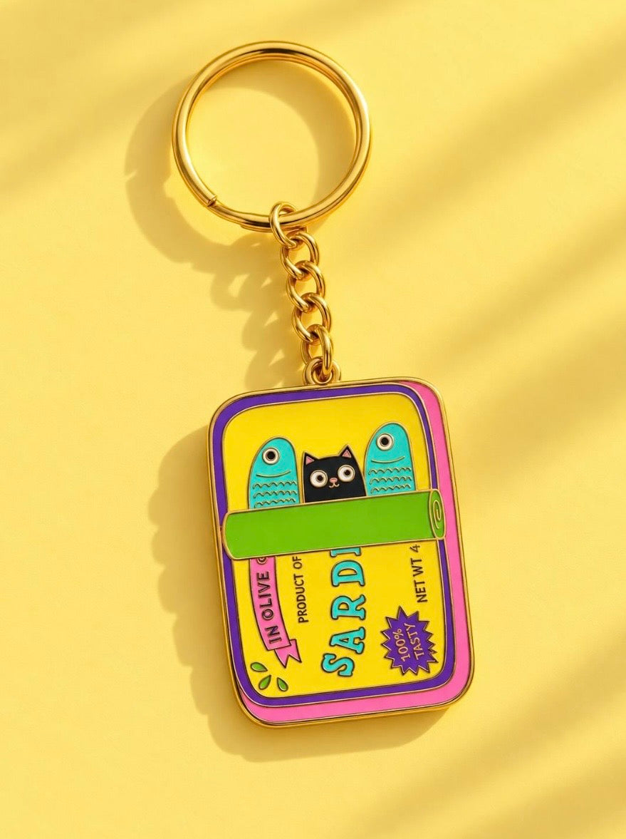 Sardines Hard Enamel Keychain - Cat Keyring