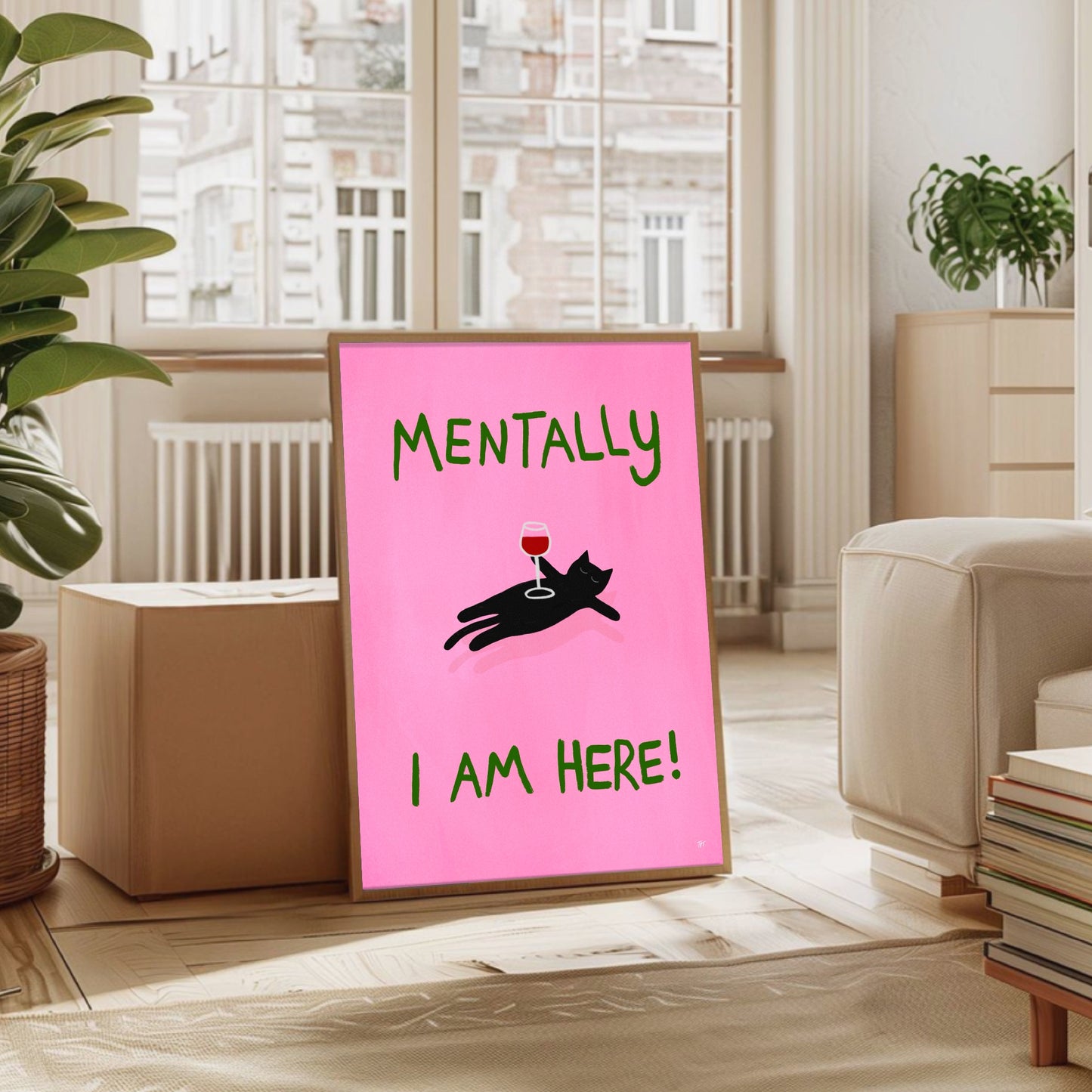 Mentally I’m Here Cat Wall print