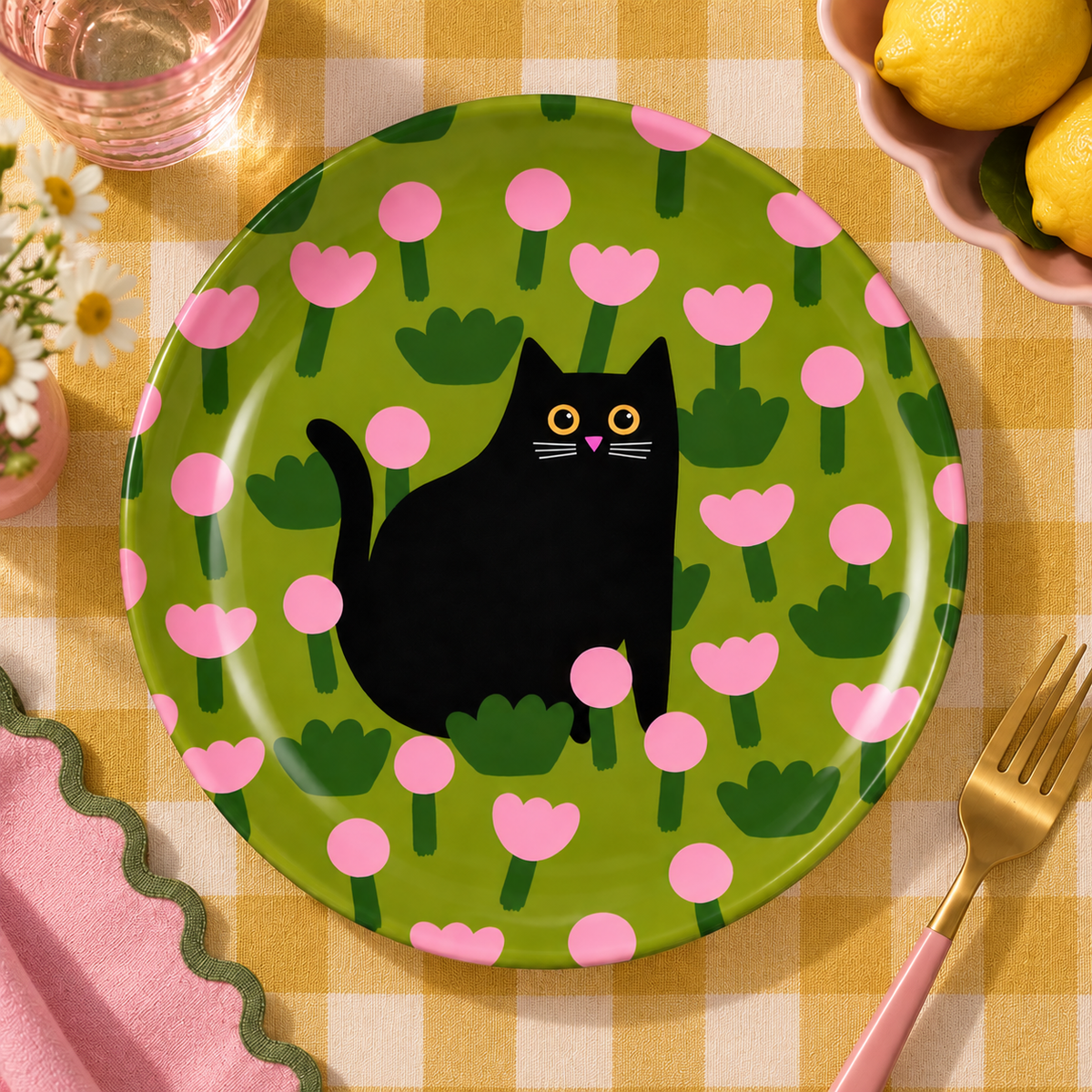 Field Of Flowers - Ceramic Dinner Plate - For Cat Lovers