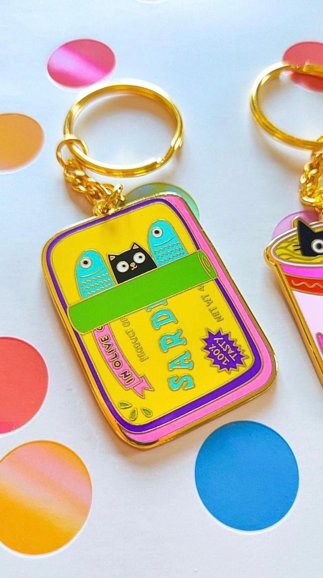 Sardines Hard Enamel Keychain - Cat Keyring
