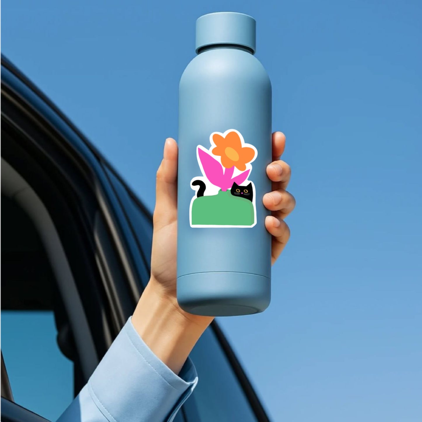 Green Vase - Cat themed Vinyl Sticker