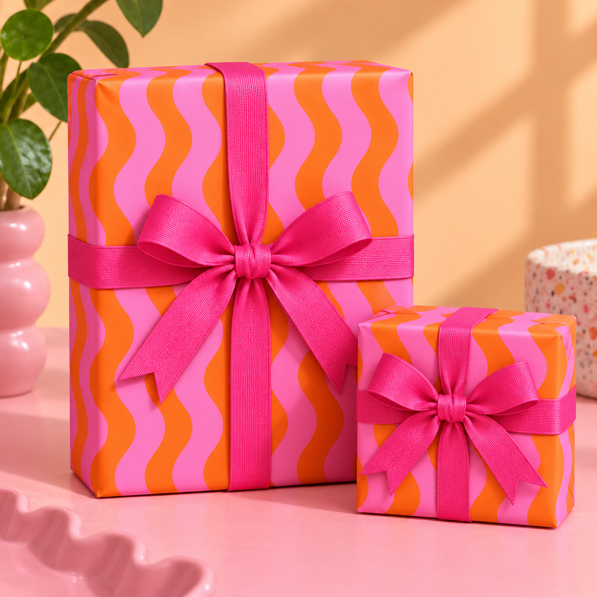 Pink & Orange Waves - Wrapping Paper Sheet
