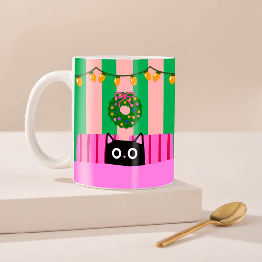 Cat Bed Christmas Mug