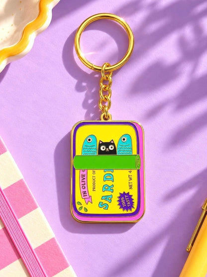 Sardines Hard Enamel Keychain - Cat Keyring
