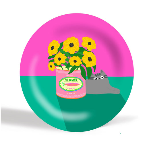 Blumen und Sardinen - Keramik-Essteller - Für Katzenliebhaber