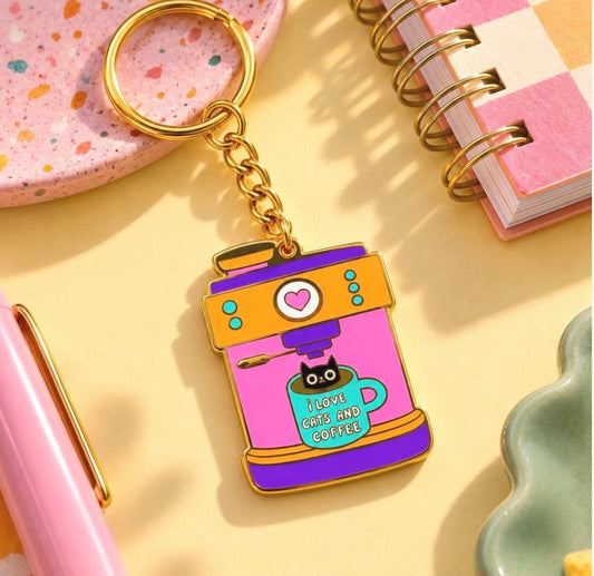 Cats And Coffee - Hard Enamel Keychain
