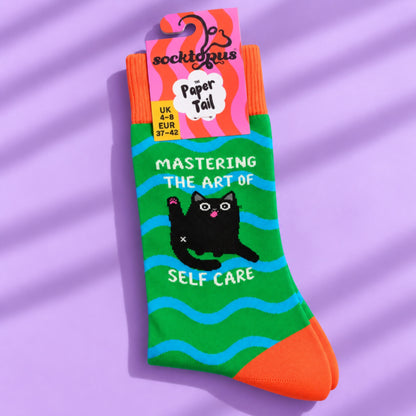 Self Care - Funny Cat Quote Socks