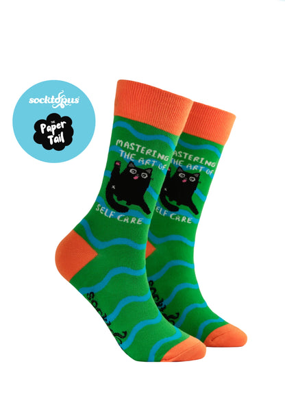 Self Care - Funny Cat Quote Socks