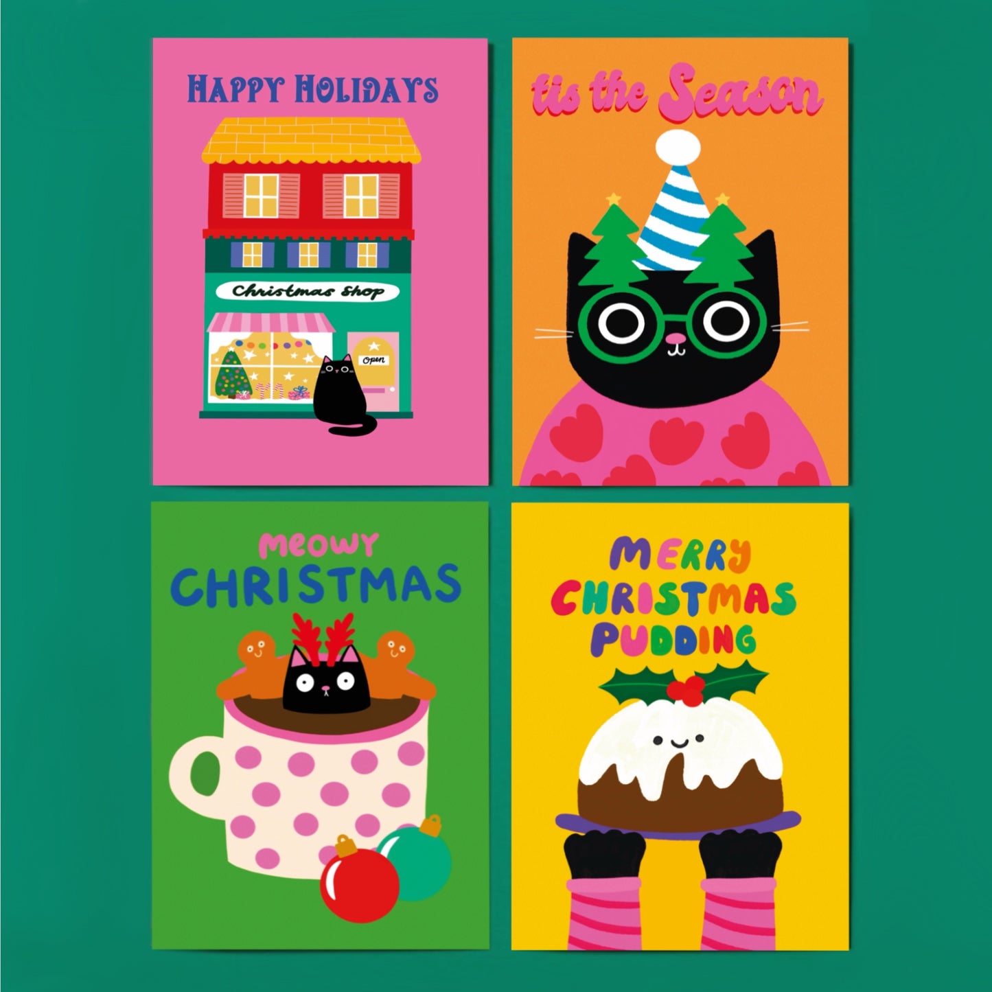 Cat And Hot Chocolate Christmas Card