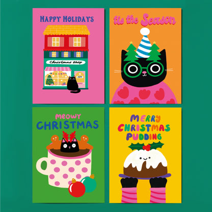 Cat And Hot Chocolate Christmas Card