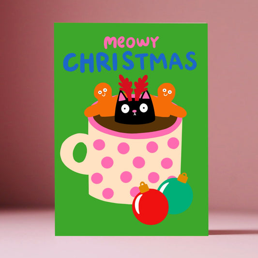 Cat And Hot Chocolate Christmas Card