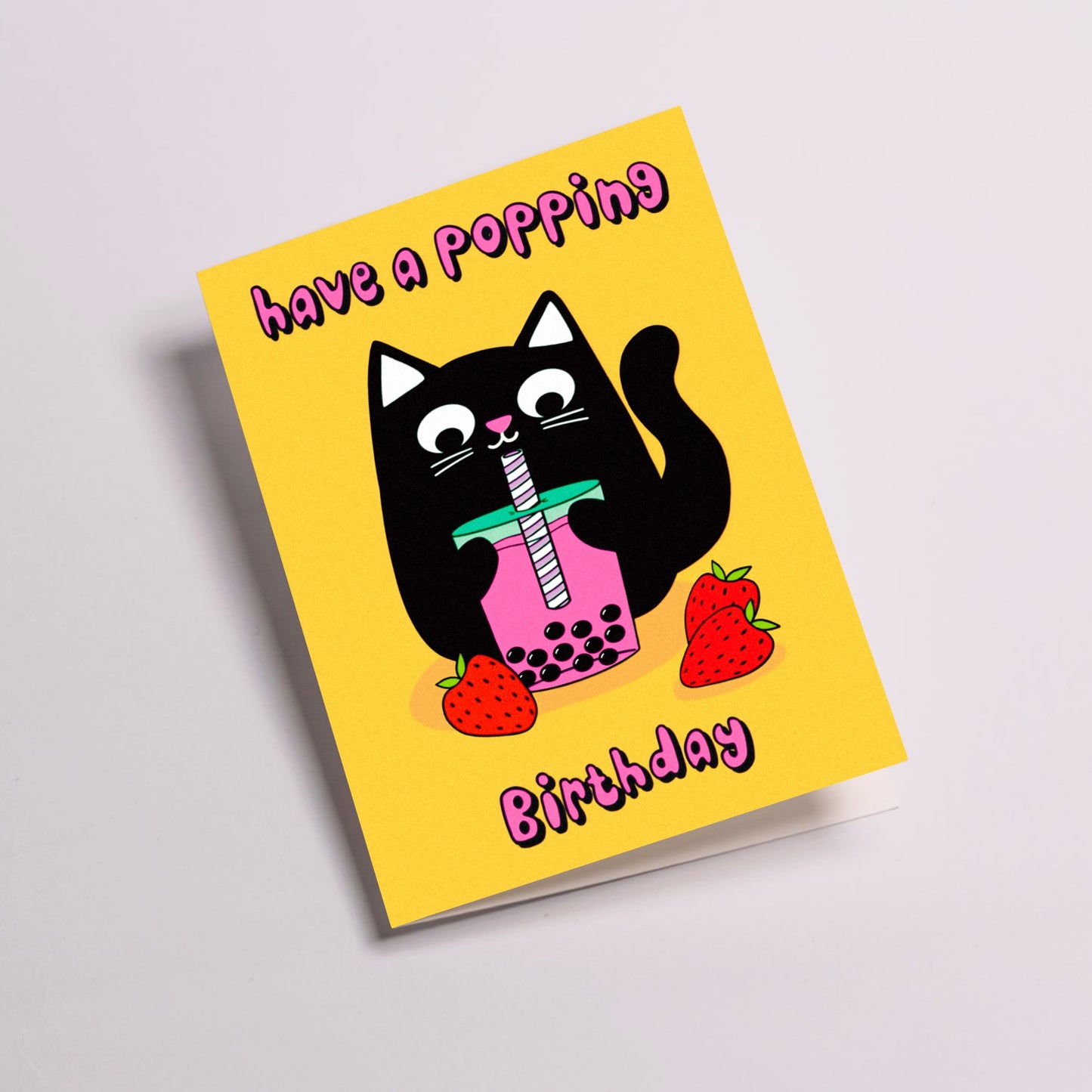 Bubble Tea Cat Greetings Card