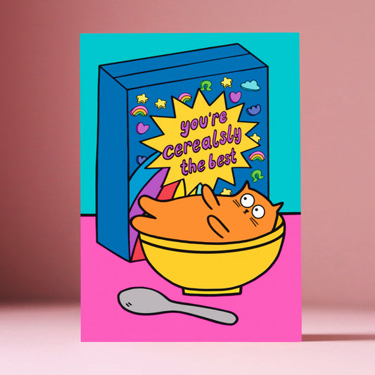 Cereal Cat Greetings Card
