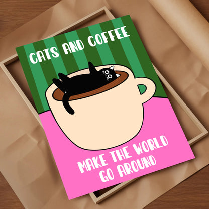 Cats And Coffee Print