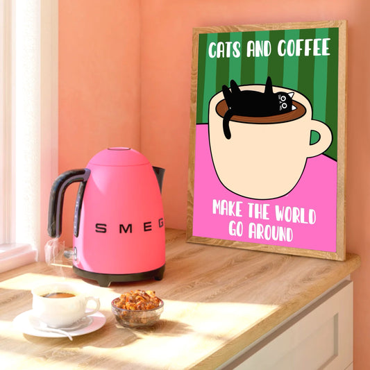 Cats And Coffee Print