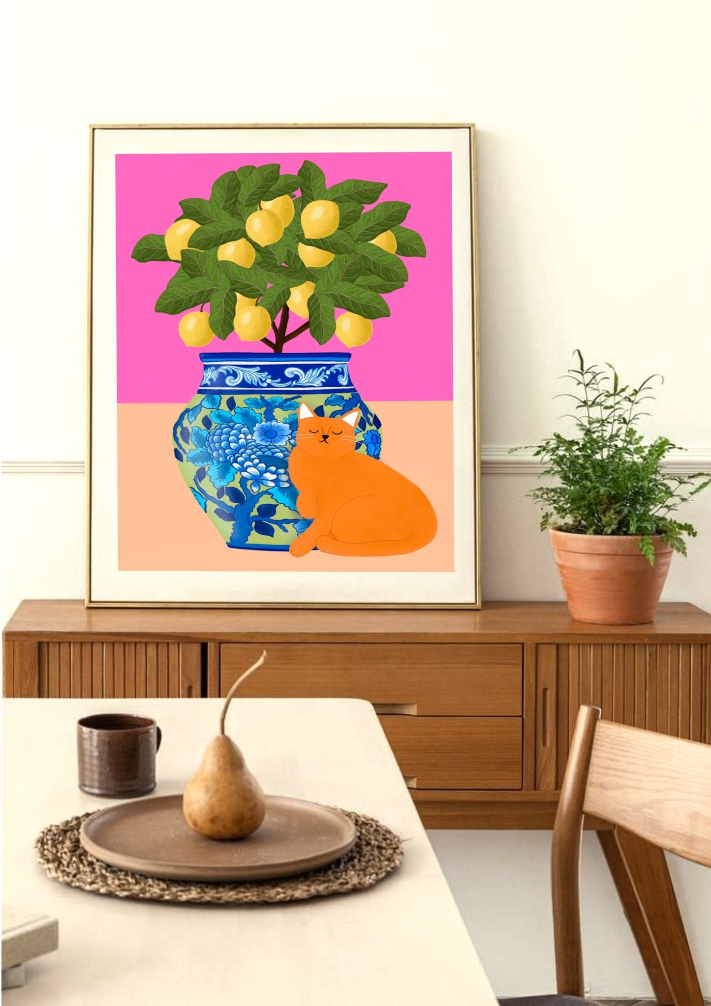 Cat and Lemons print
