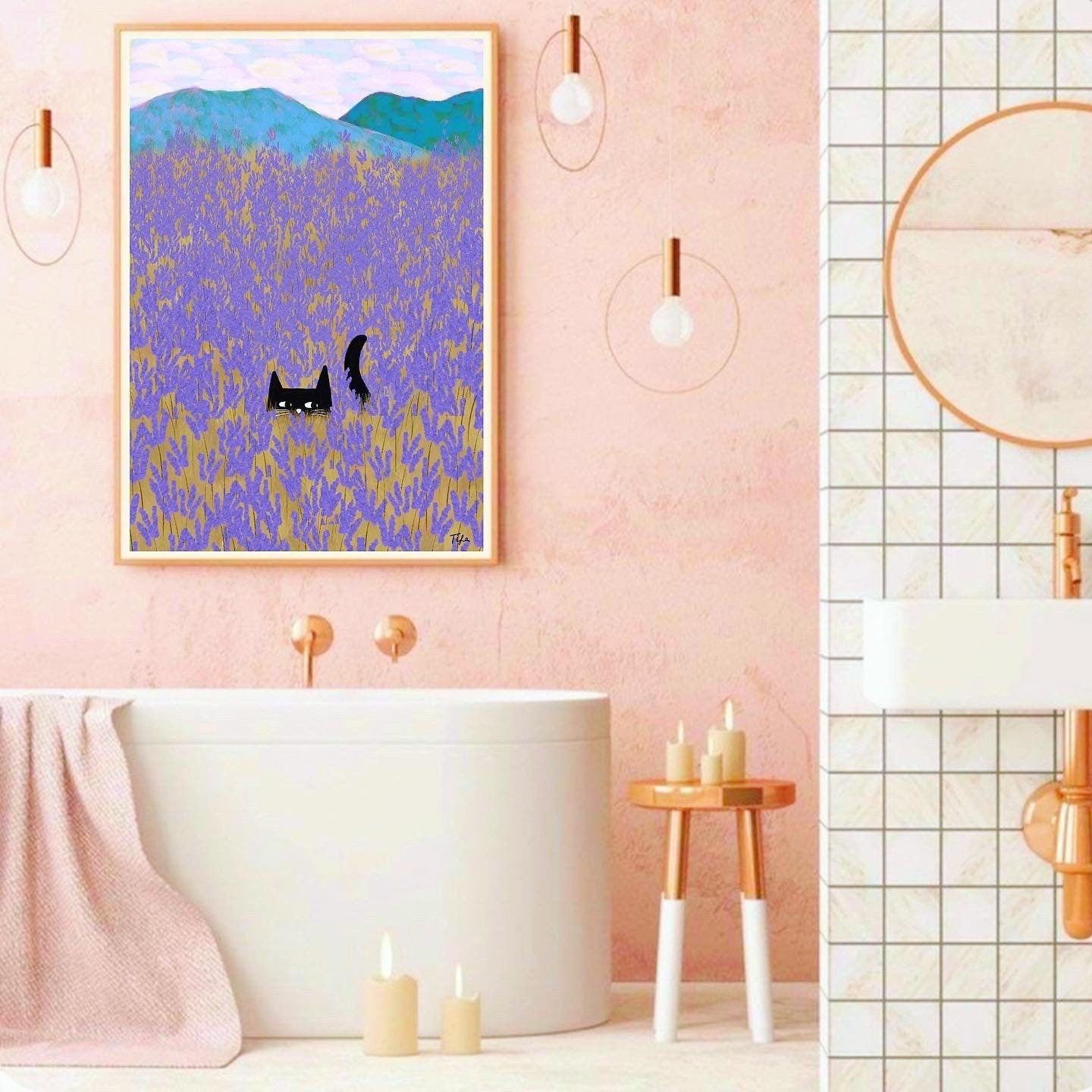 Lavender Field Cat print