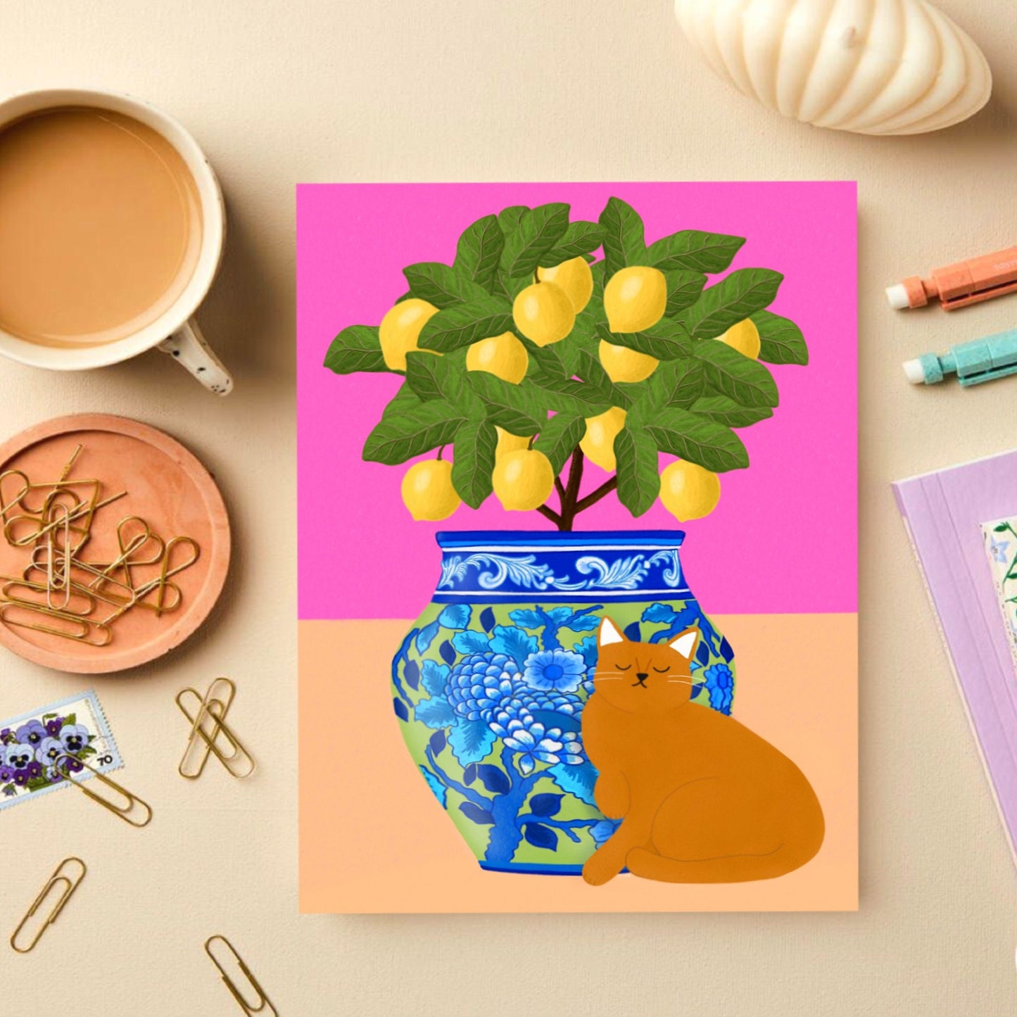 Cat and Lemons print