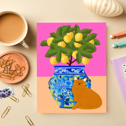 Cat and Lemons print