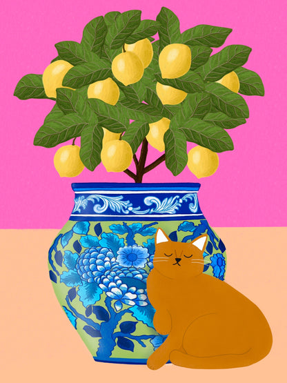 Cat and Lemons print