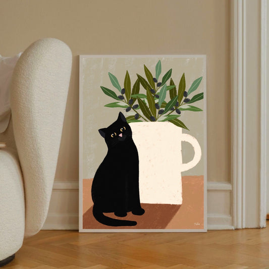 Black Cat & Olives print