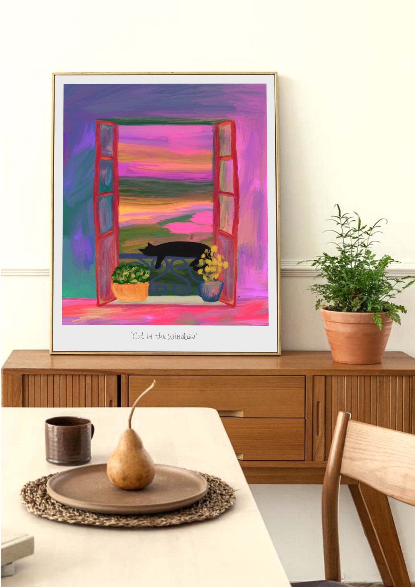Sleepy Window Cat print